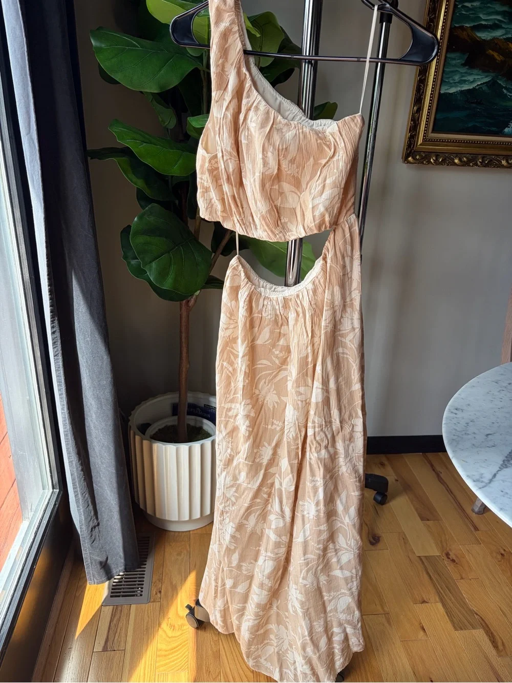 Abercrombie & Fitch Neutral Beige Floral One-Shoulder Cut Out Maxi Skirt NWT